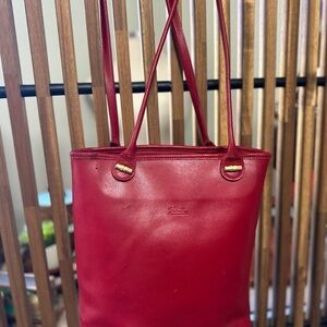 Longchamp VTG Red Leather Double Strap Shoulder Tote Shopper Bag - READ
